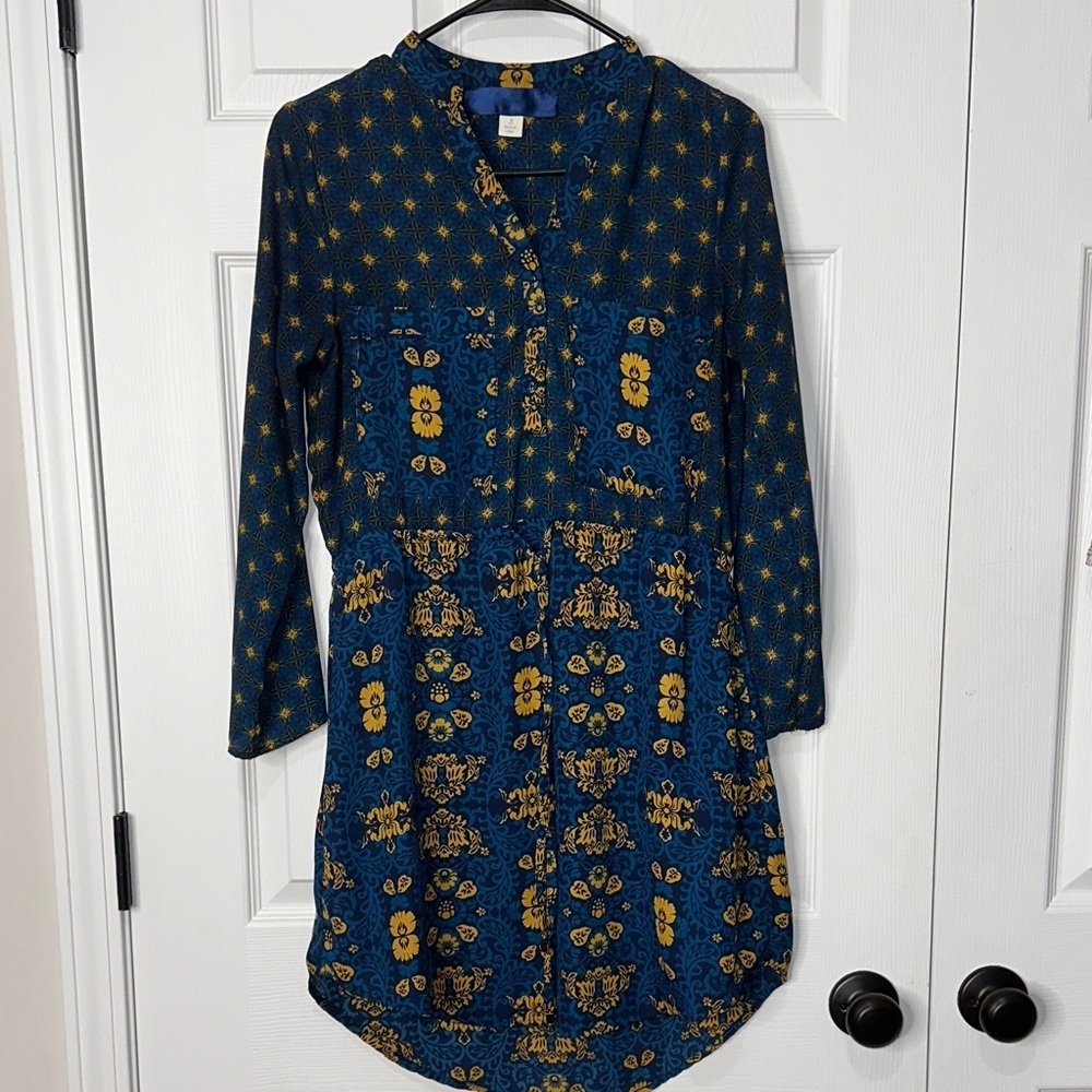Altar'd State Blue and Yellow Floral Long Sleeve Dress